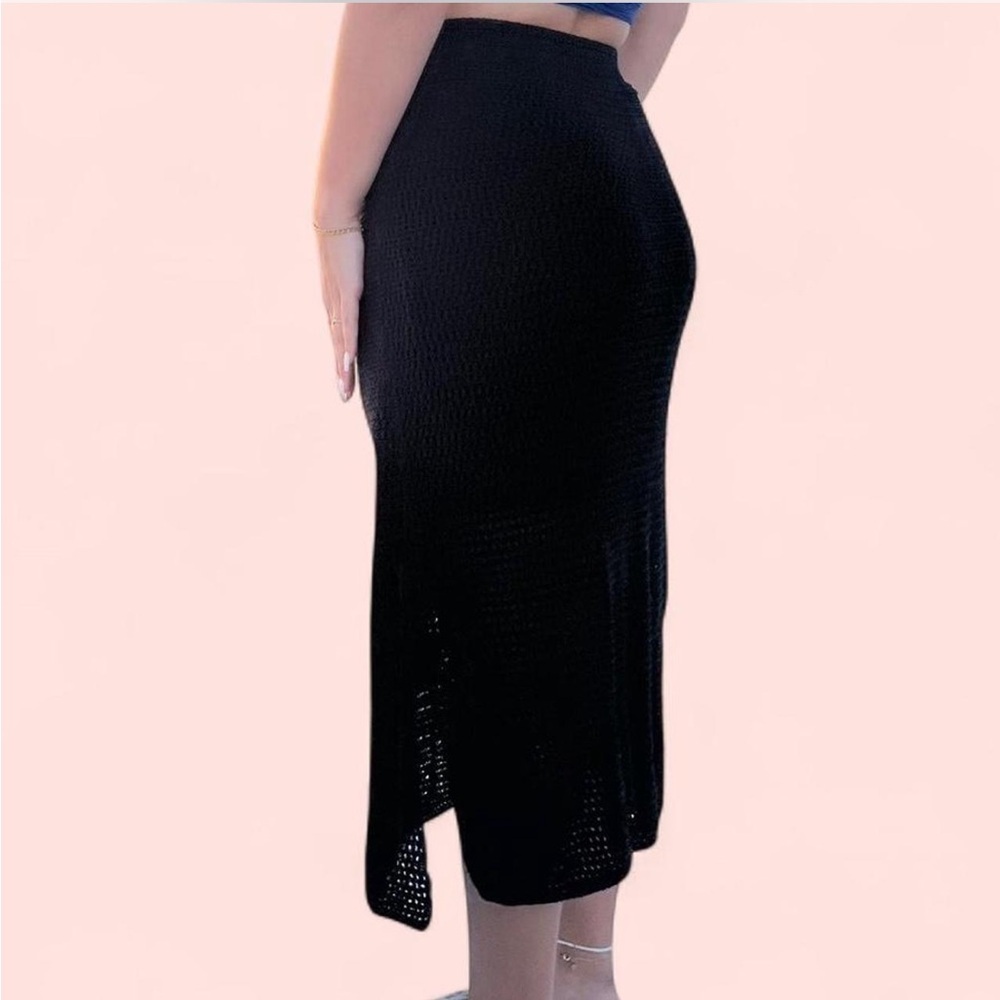 Elegant Black Crochet Knit Maxi Skirt
